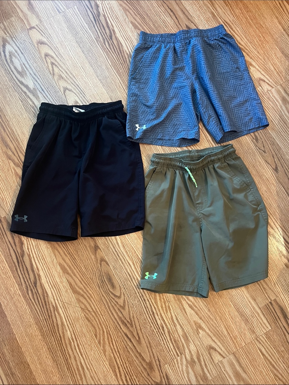 Under Armour Kids 3-Pack Athletic Shorts - Black, Blue, Olive Green